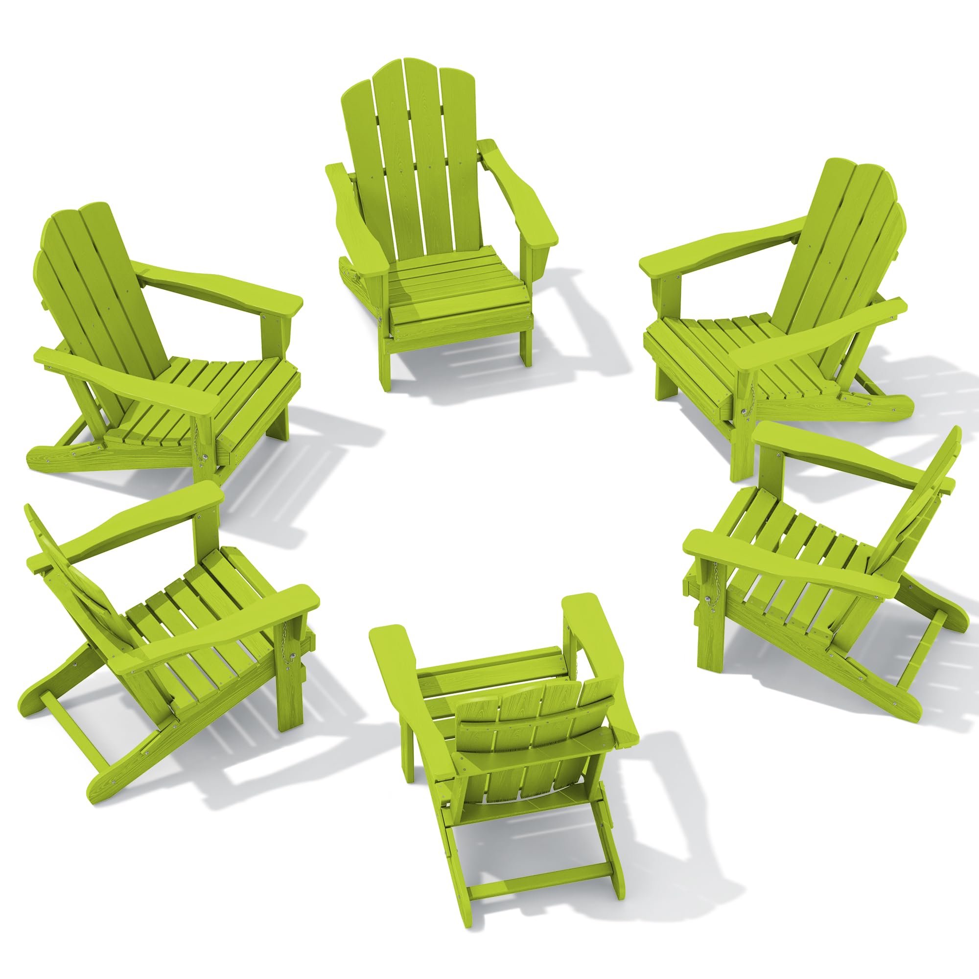 Kingyes Folding Adirondack Chair Set Of 6, Hdpe All-Weather Folding Adirondack Chair -Apple